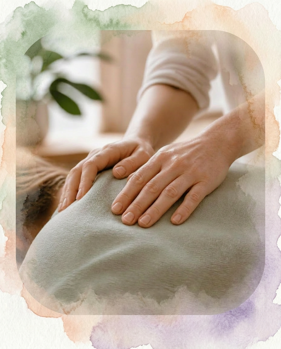 Gentle hands resting during a craniosacral therapy session